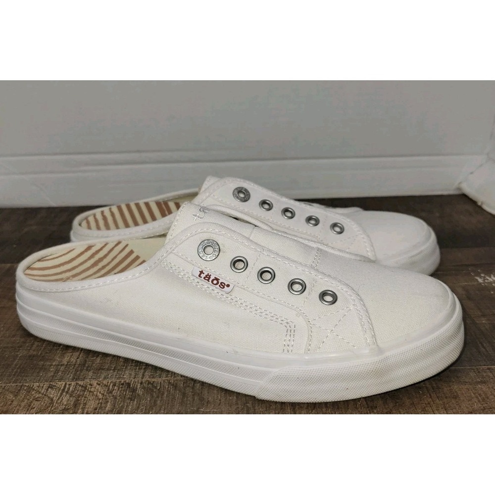 Taos Ez Soul Womens Size 9.5 Shoes White Canvas Slip On Backless Mule Sneakers